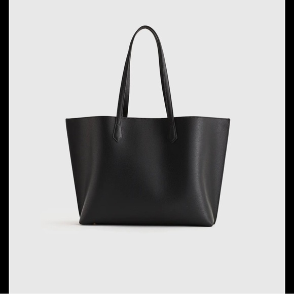 Quince Italian Leather Triple Compartment Shopper Tote Bag Black Work Laptop - Picture 12 of 14